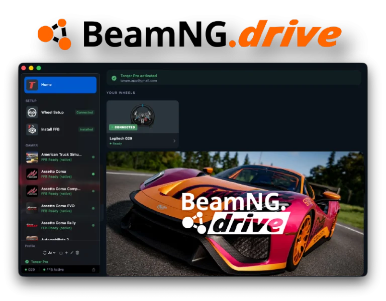 How to play BeamNG.drive on Mac with force feedback (CrossOver + Torqer)