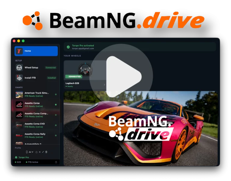 How to play BeamNG.drive on Mac with force feedback (CrossOver + Torqer)