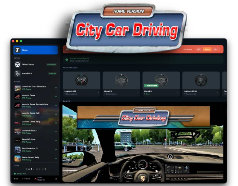 How to play City Car Driving on Mac with force feedback (CrossOver + Torqer)