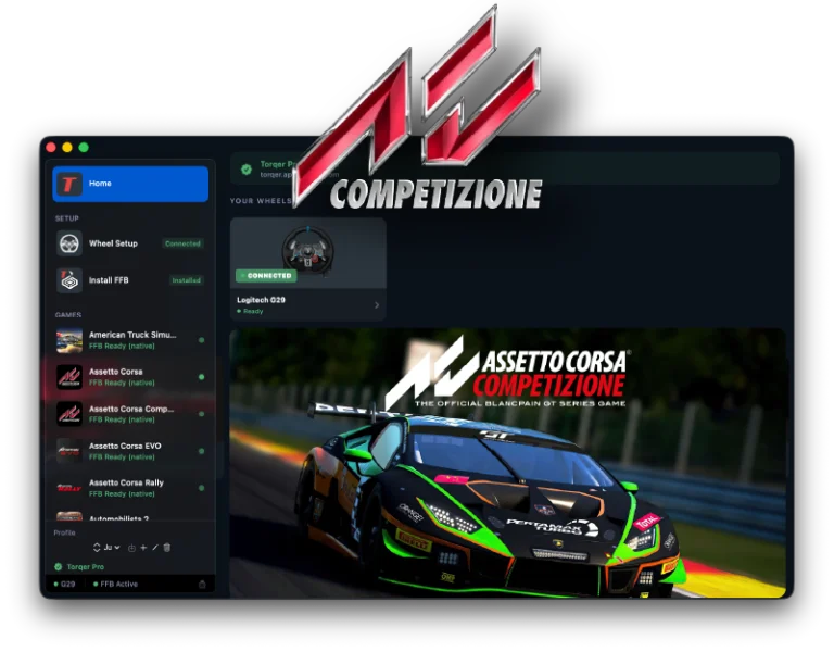 How to play Assetto Corsa Competizione on Mac with force feedback (CrossOver + Torqer)