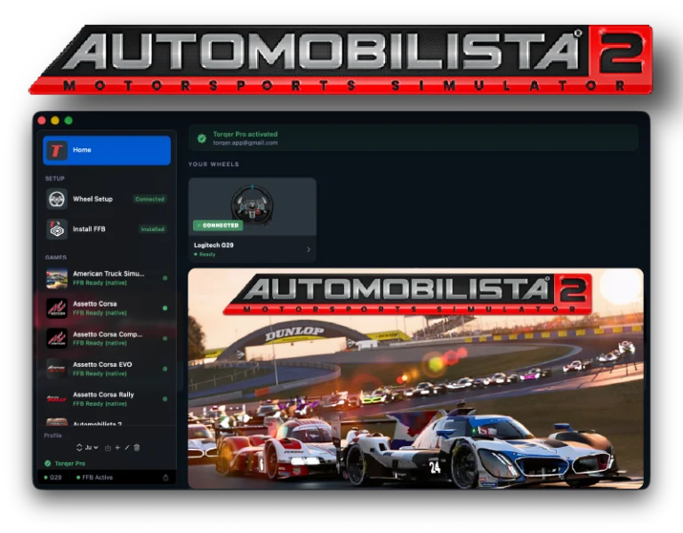 How to play Automobilista 2 on Mac with force feedback (CrossOver + Torqer)